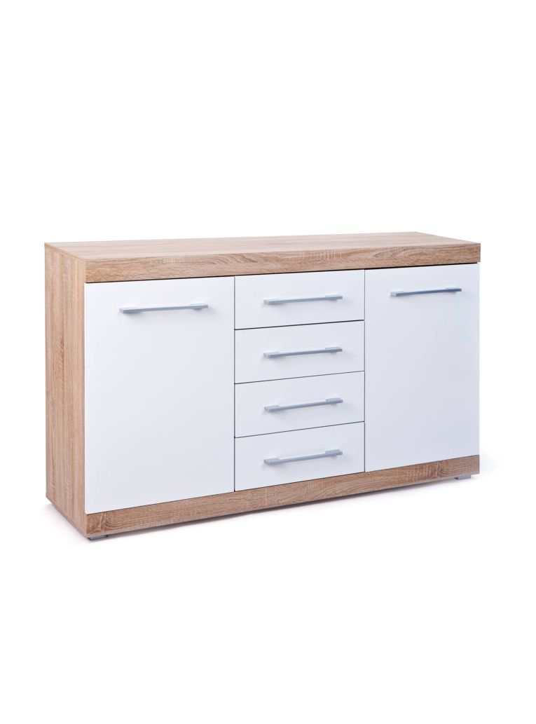 Credenza Gottingen, Buffet da soggiorno, Madia da salotto, Dispensa da cucina, 155x40 h87 cm, Bianco