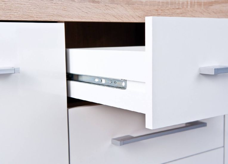 Credenza Gottingen, Buffet da soggiorno, Madia da salotto, Dispensa da cucina, 155x40 h87 cm, Bianco