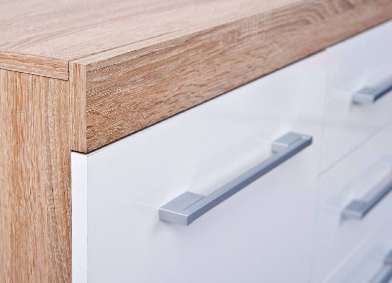Credenza Gottingen, Buffet da soggiorno, Madia da salotto, Dispensa da cucina, 155x40 h87 cm, Bianco