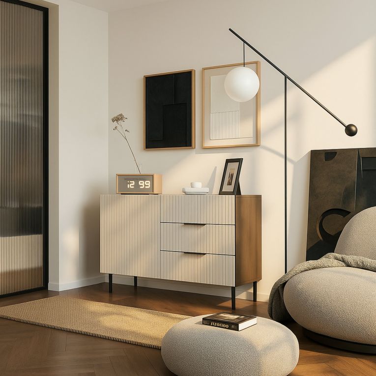 Credenza Grado, 104x42 h75 cm, Noce e Beige
