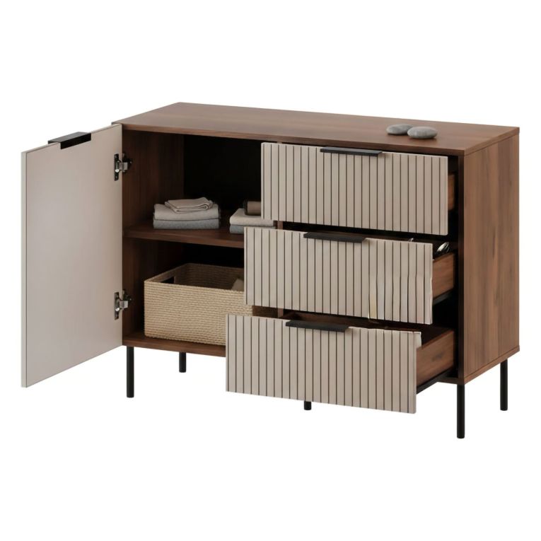 Credenza Grado, 104x42 h75 cm, Noce e Beige