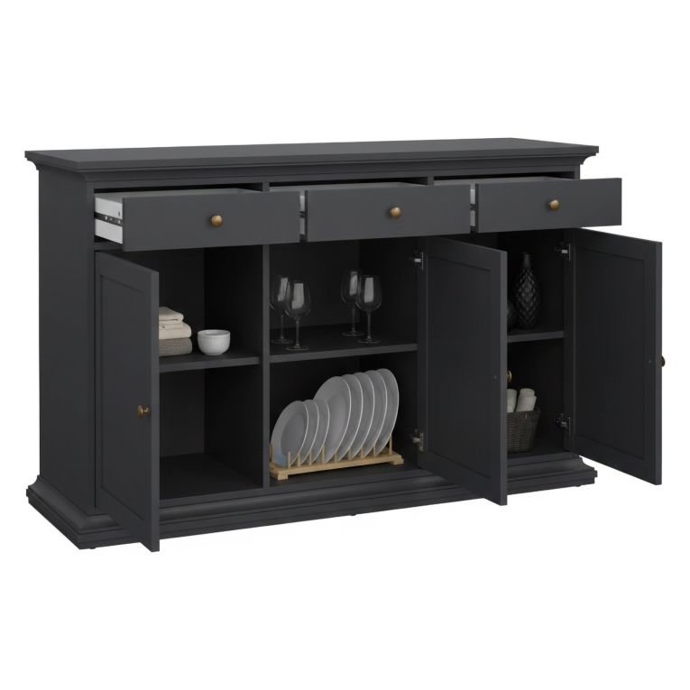 Credenza grigia 143x46x91h cm 3 ante e 3 cassetti - Asola