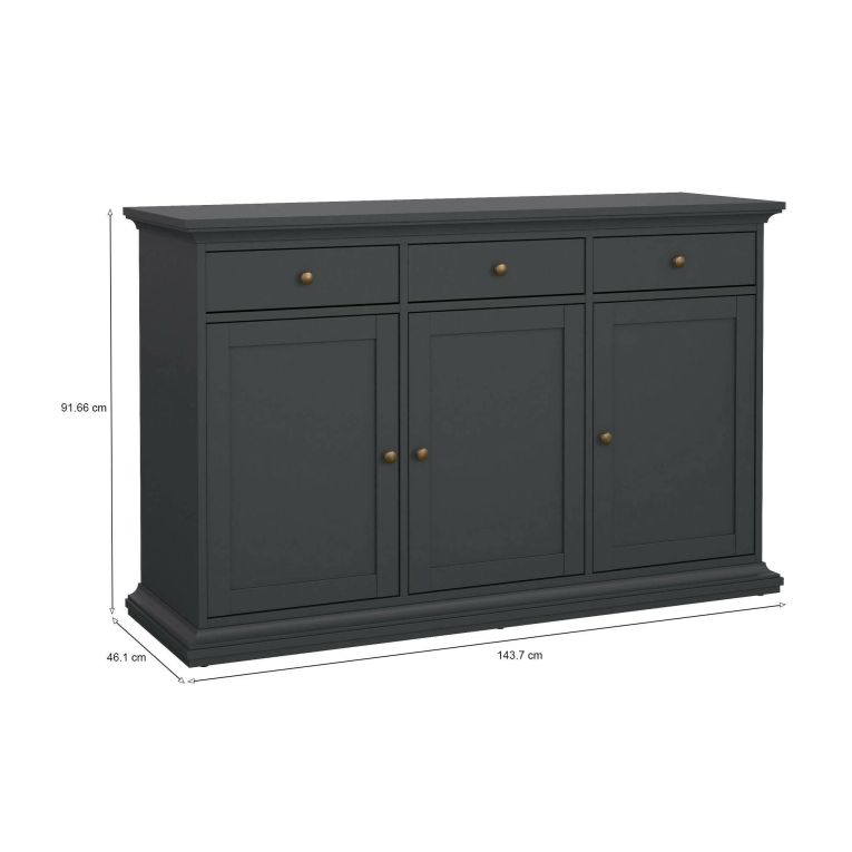 Credenza grigia 143x46x91h cm 3 ante e 3 cassetti - Asola