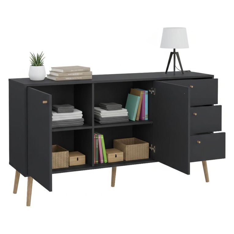Credenza grigia 147x39x81h cm 2 ante e 3 cassetti - Erina
