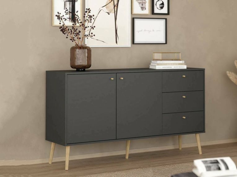 Credenza grigia 147x39x81h cm 2 ante e 3 cassetti - Erina