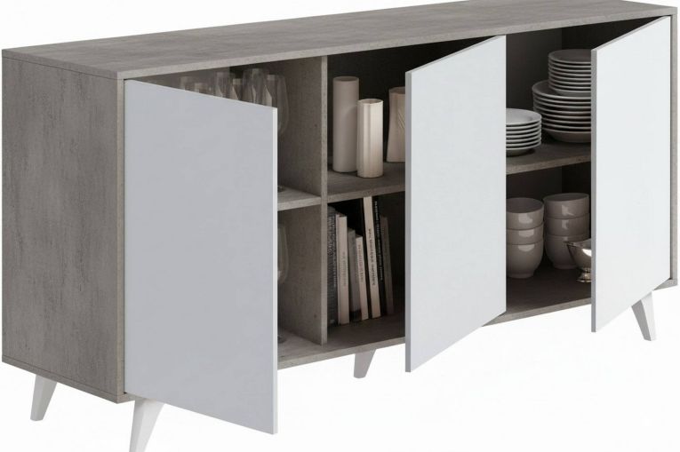 Credenza grigia chiaro e bianca porta piatti 153x39x72h cm 3 ante - Annina