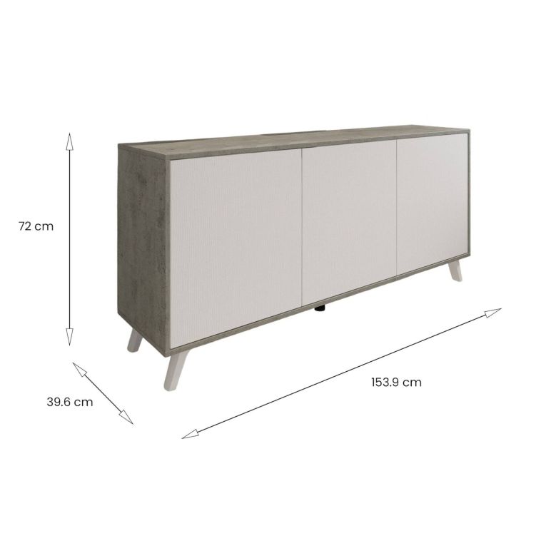 Credenza grigia chiaro e bianca porta piatti 153x39x72h cm 3 ante - Annina
