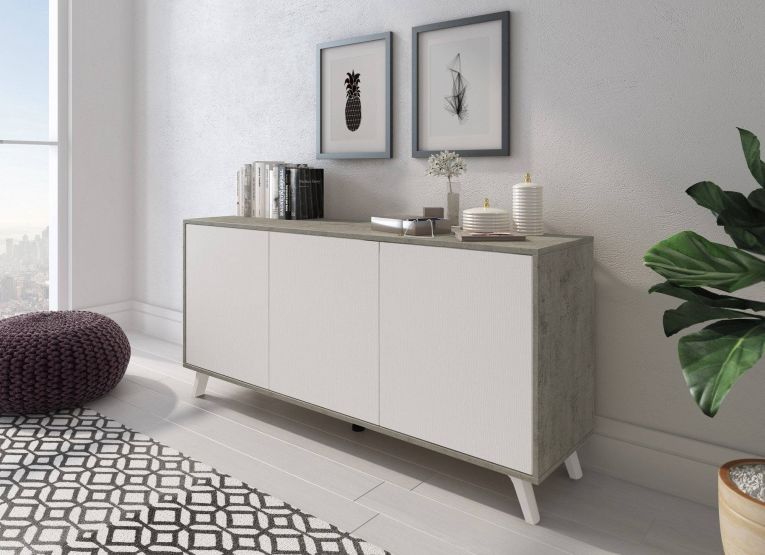 Credenza grigia chiaro e bianca porta piatti 153x39x72h cm 3 ante - Annina