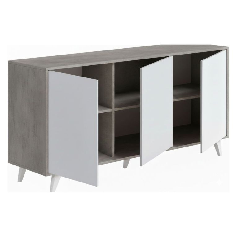 Credenza grigia chiaro e bianca porta piatti 153x39x72h cm 3 ante - Annina