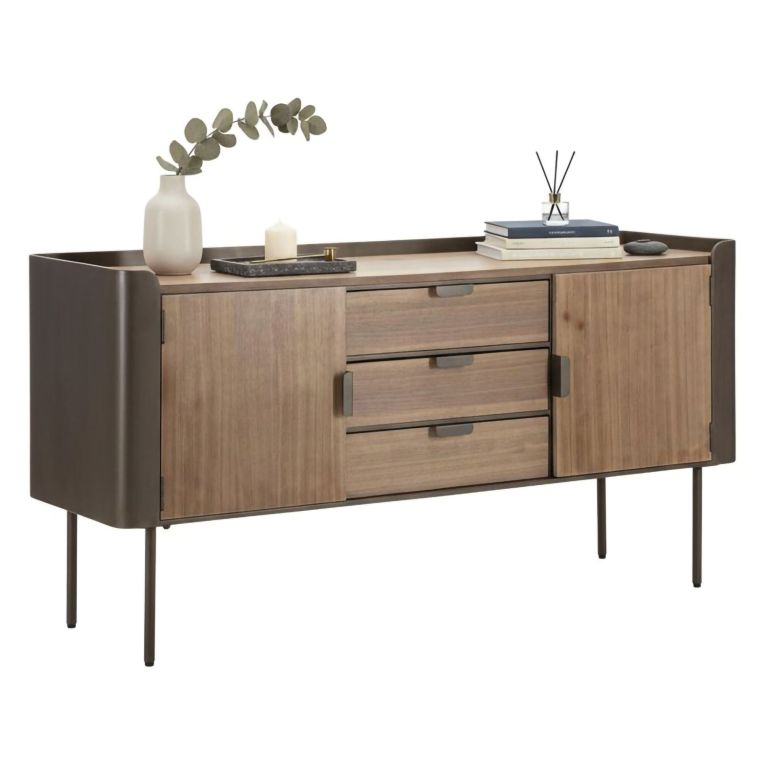 Credenza grigia e marrone 145x47x76h cm 2 ante e 3 cassetti - Jones