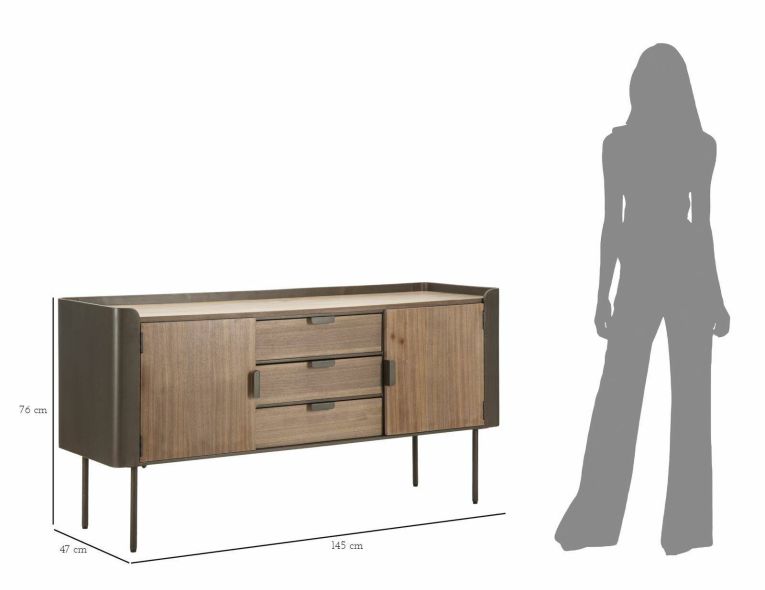 Credenza grigia e marrone 145x47x76h cm 2 ante e 3 cassetti - Jones
