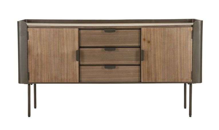 Credenza grigia e marrone 145x47x76h cm 2 ante e 3 cassetti - Jones