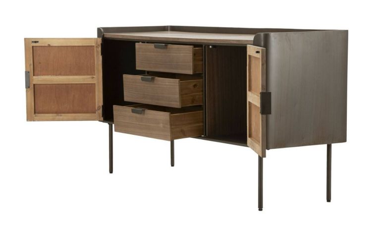 Credenza grigia e marrone 145x47x76h cm 2 ante e 3 cassetti - Jones