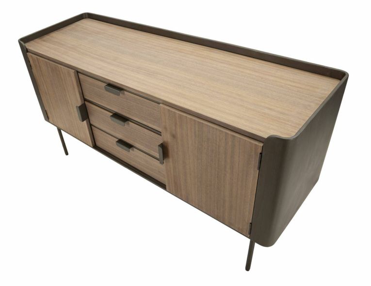 Credenza grigia e marrone 145x47x76h cm 2 ante e 3 cassetti - Jones