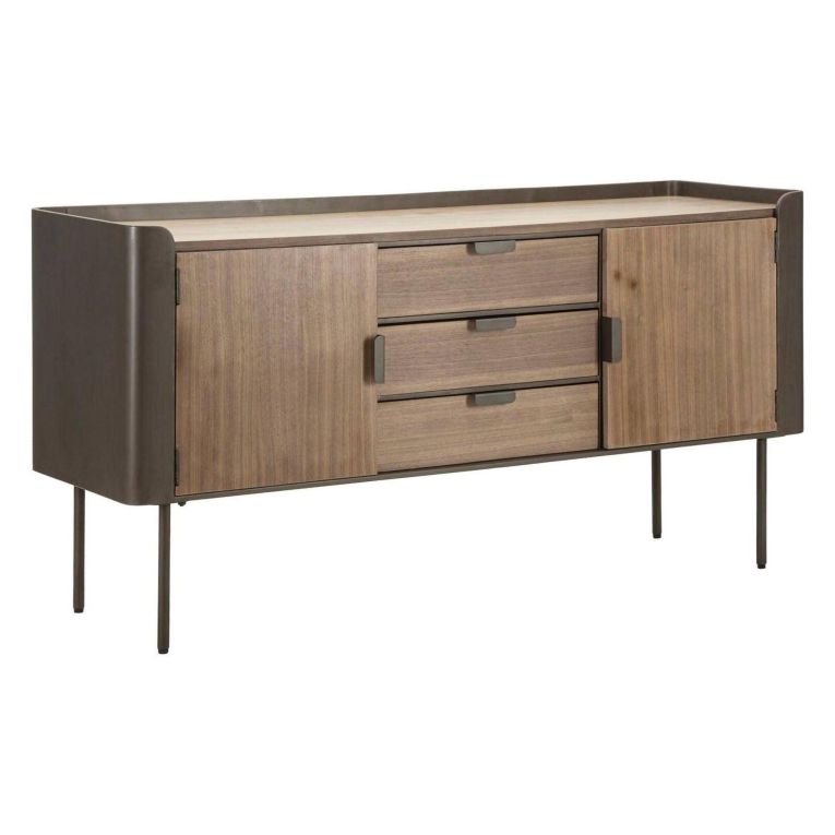 Credenza grigia e marrone 145x47x76h cm 2 ante e 3 cassetti - Jones