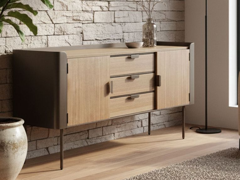 Credenza grigia e marrone 145x47x76h cm 2 ante e 3 cassetti - Jones