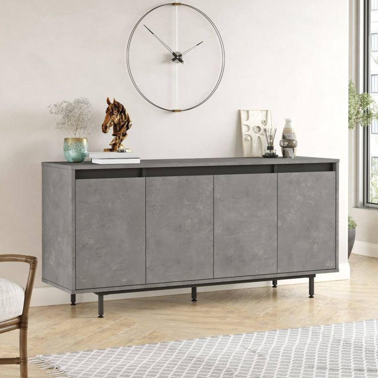 Credenza grigia e nera 160x44x75h cm 4 ante - Kay