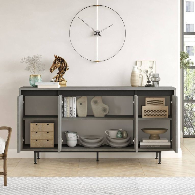 Credenza grigia e nera 160x44x75h cm 4 ante - Kay