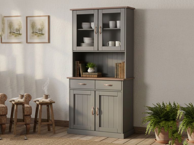 Credenza Grigio 2 Cassetti 2 Ripiani 90x45x190h cm, Apertura Battente - Milzano