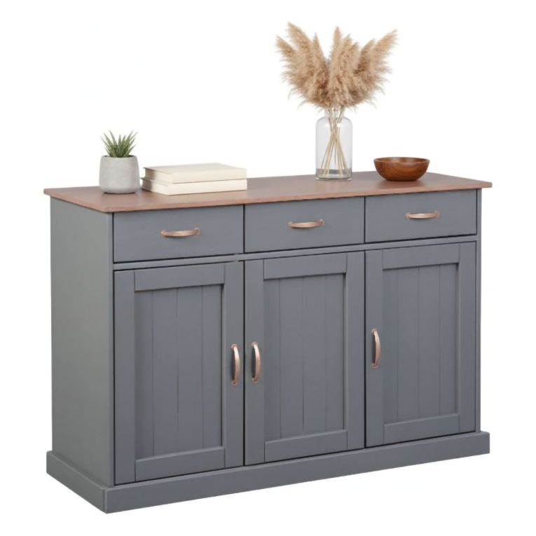 Credenza Grigio 3 Cassetti 2 Ripiani 131x45x86h cm, Apertura Battente - Silius