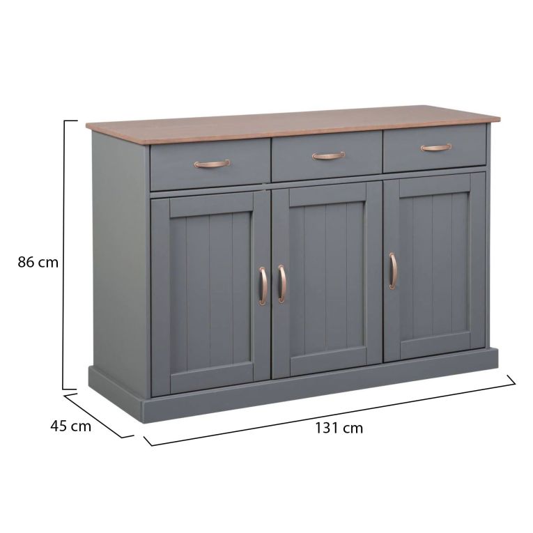 Credenza Grigio 3 Cassetti 2 Ripiani 131x45x86h cm, Apertura Battente - Silius
