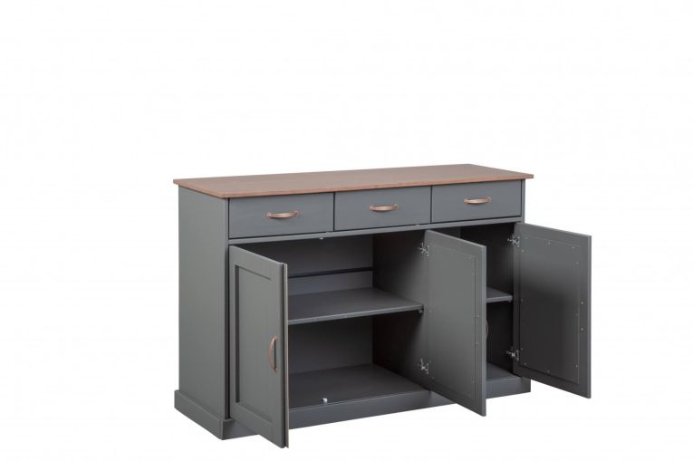 Credenza Grigio 3 Cassetti 2 Ripiani 131x45x86h cm, Apertura Battente - Silius