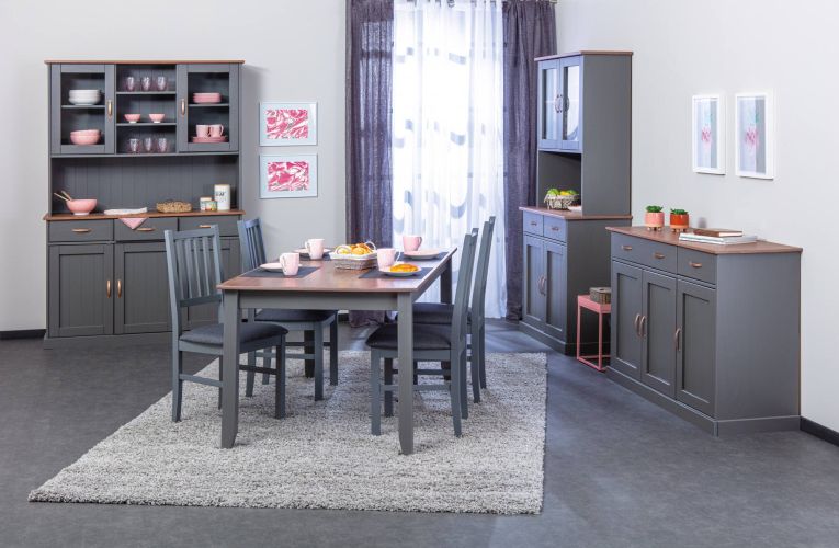 Credenza Grigio 3 Cassetti 2 Ripiani 131x45x86h cm, Apertura Battente - Silius