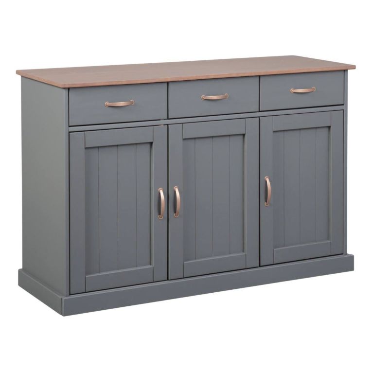Credenza Grigio 3 Cassetti 2 Ripiani 131x45x86h cm, Apertura Battente - Silius