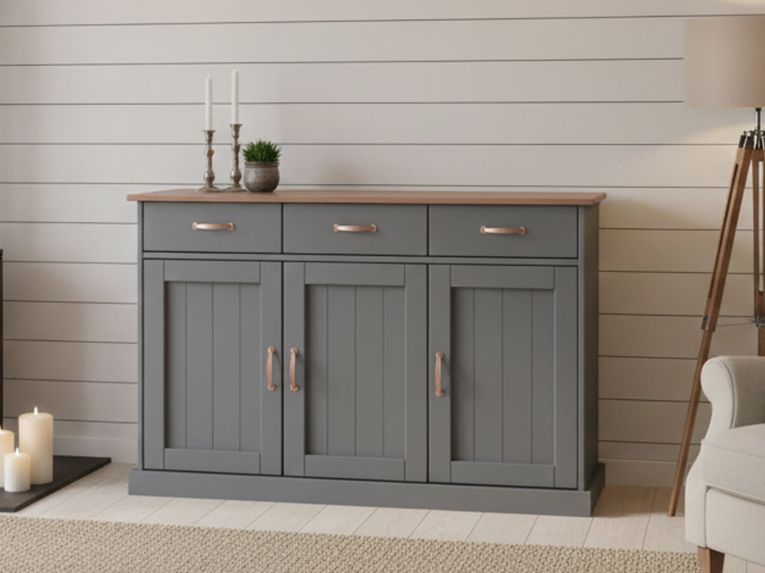 Credenza Grigio 3 Cassetti 2 Ripiani 131x45x86h cm, Apertura Battente - Silius