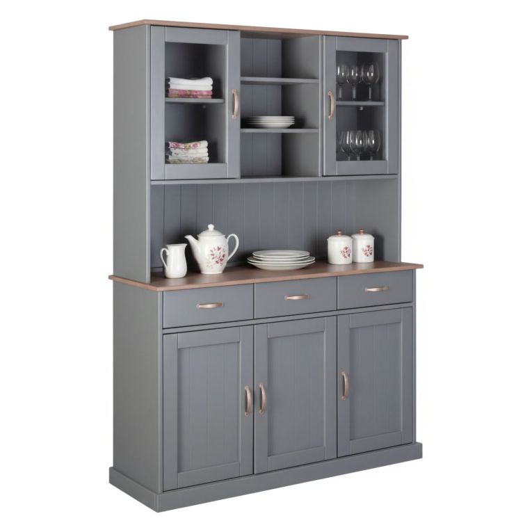 Credenza Grigio 3 Cassetti 6 Ripiani 131x45x191h cm, Apertura Battente, Scorrevole - Castana