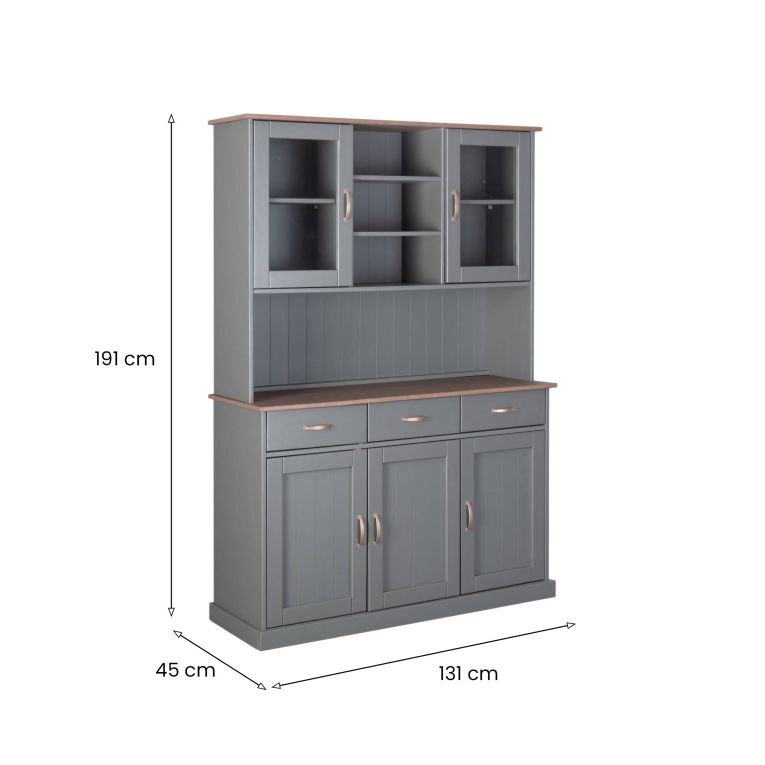 Credenza Grigio 3 Cassetti 6 Ripiani 131x45x191h cm, Apertura Battente, Scorrevole - Castana