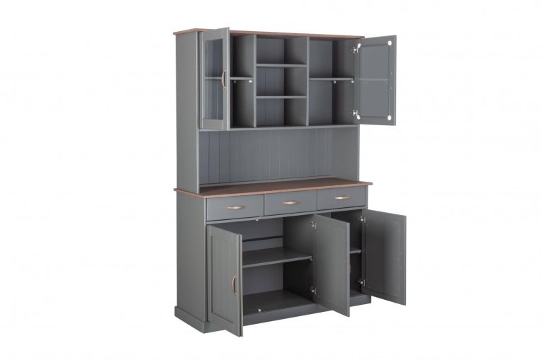 Credenza Grigio 3 Cassetti 6 Ripiani 131x45x191h cm, Apertura Battente, Scorrevole - Castana