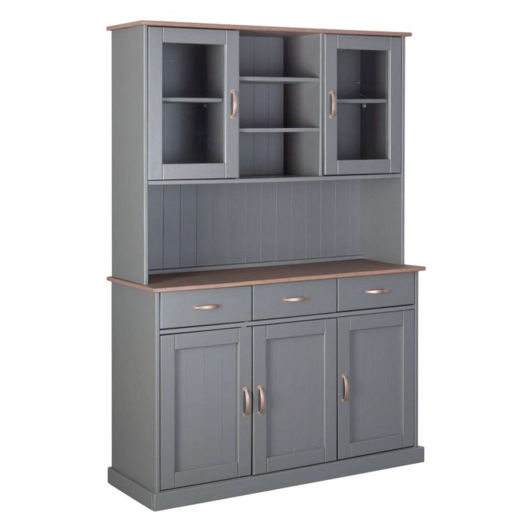 Credenza Grigio 3 Cassetti 6 Ripiani 131x45x191h cm, Apertura Battente, Scorrevole - Castana