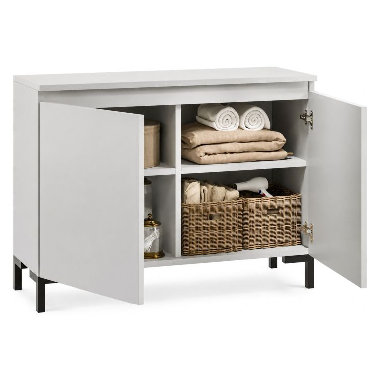 Credenza Grigio Chiaro Nero 2 Ripiani Apertura Battente 100x37x75h cm, 2 Ante Made in Italy - Mimakasa
