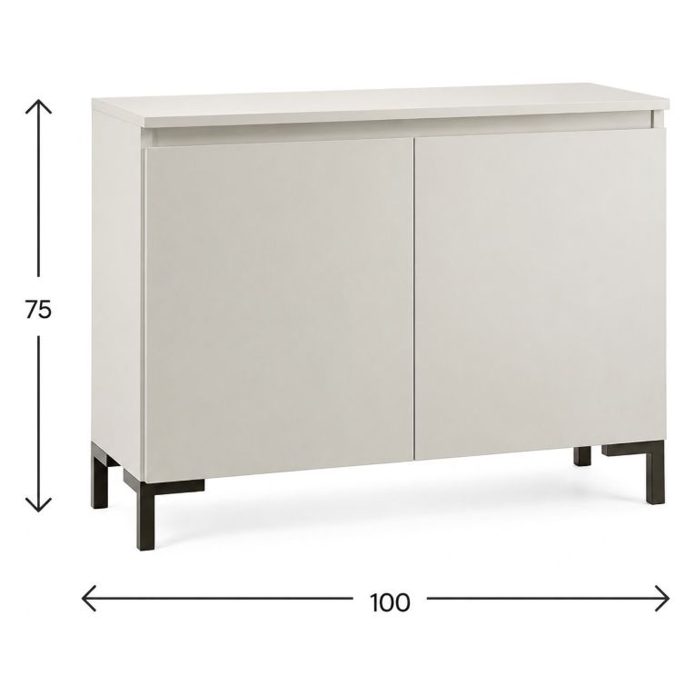 Credenza Grigio Chiaro Nero 2 Ripiani Apertura Battente 100x37x75h cm, 2 Ante Made in Italy - Mimakasa