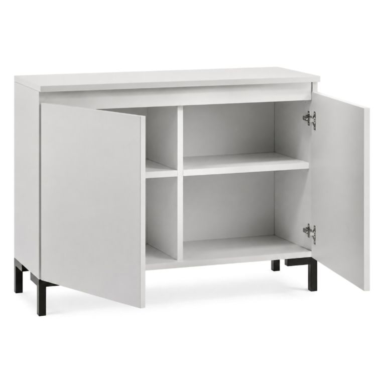 Credenza Grigio Chiaro Nero 2 Ripiani Apertura Battente 100x37x75h cm, 2 Ante Made in Italy - Mimakasa