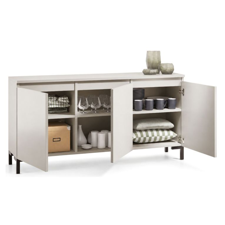 Credenza Grigio Chiaro Nero 3 Ripiani Apertura Battente 150x37x75h cm, 3 Ante Made in Italy - Milarele