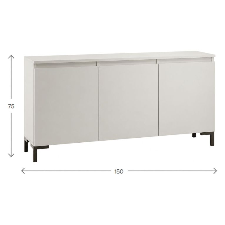 Credenza Grigio Chiaro Nero 3 Ripiani Apertura Battente 150x37x75h cm, 3 Ante Made in Italy - Milarele