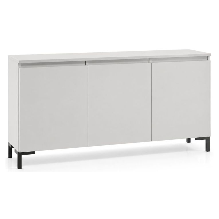 Credenza Grigio Chiaro Nero 3 Ripiani Apertura Battente 150x37x75h cm, 3 Ante Made in Italy - Milarele