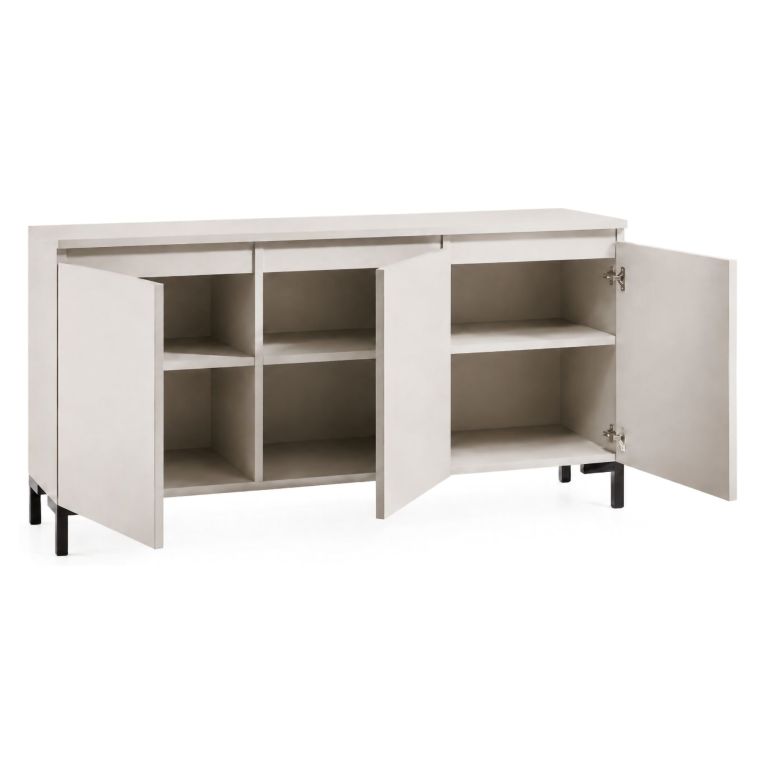 Credenza Grigio Chiaro Nero 3 Ripiani Apertura Battente 150x37x75h cm, 3 Ante Made in Italy - Milarele