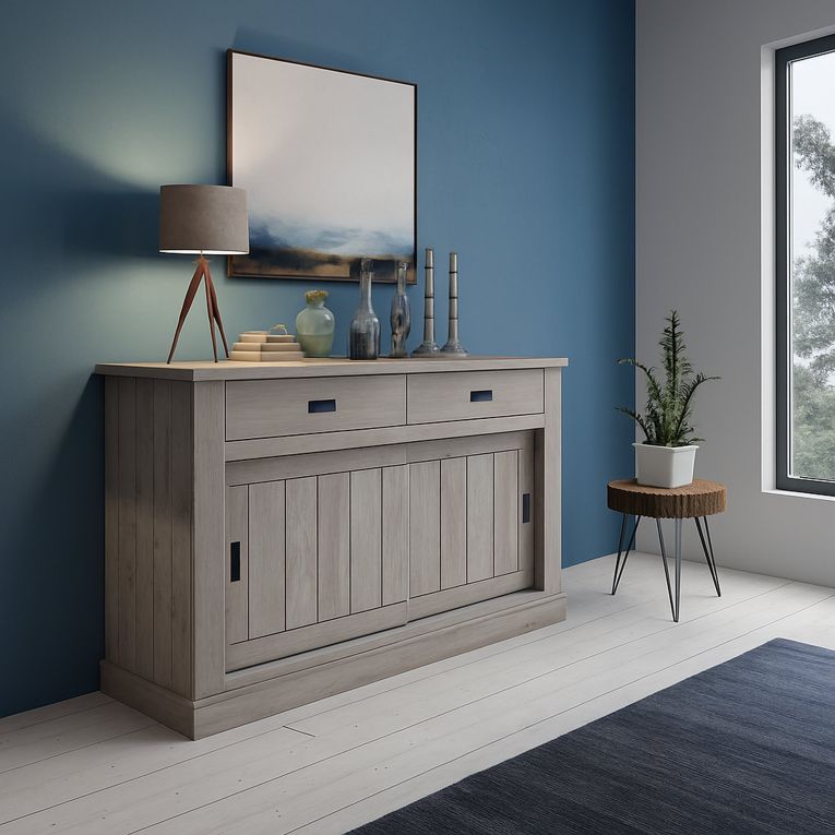 Credenza Grigio Rovere Grigio 2 Ripiani 2 Cassetti 138x50x95h cm, 2 Ante - Lupara