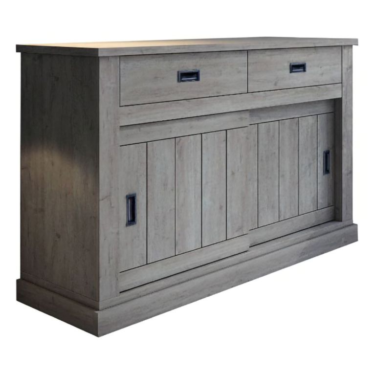 Credenza Grigio Rovere Grigio 2 Ripiani 2 Cassetti 138x50x95h cm, 2 Ante - Lupara