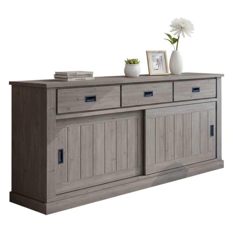 Credenza Grigio Rovere Grigio 2 Ripiani 3 Cassetti 220x50x95h cm, 2 Ante - Malonno