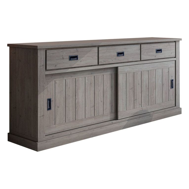 Credenza Grigio Rovere Grigio 2 Ripiani 3 Cassetti 220x50x95h cm, 2 Ante - Malonno