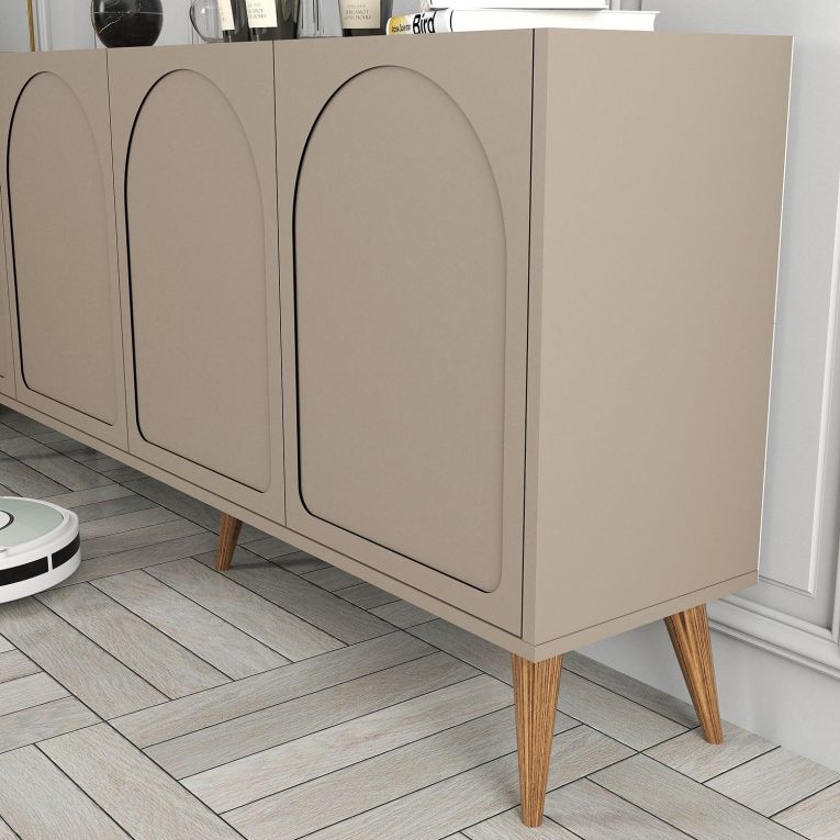 Credenza Grigio Tortora Marrone Noce 2 Ripiani 4 Ante 180x35x81h cm, 4 Vani - Niscemi