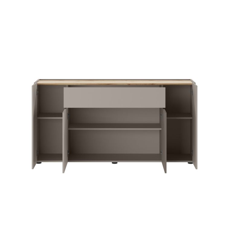 Credenza Grigio Tortora Marrone Quercia 3 Ripiani un Cassetto 170x40x85h cm, 4 Ante - Cirimido