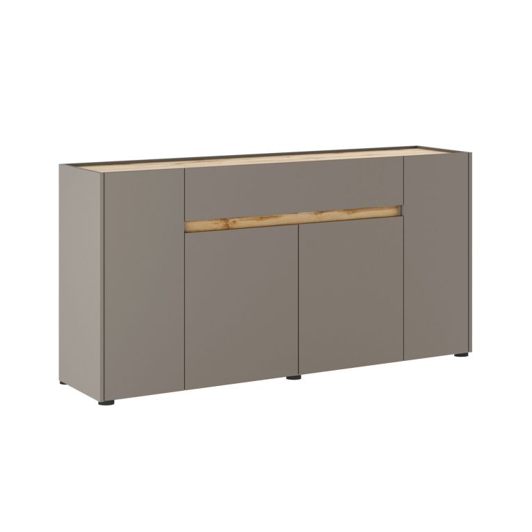 Credenza Grigio Tortora Marrone Quercia 3 Ripiani un Cassetto 170x40x85h cm, 4 Ante - Cirimido