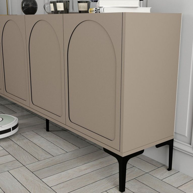 Credenza Grigio Tortora Nero 2 Ripiani 4 Vani 180x35x79h cm, 4 Ante - Torno