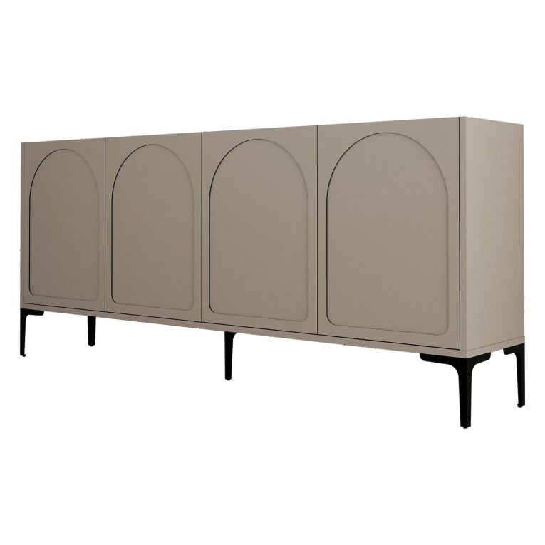 Credenza Grigio Tortora Nero 2 Ripiani 4 Vani 180x35x79h cm, 4 Ante - Torno