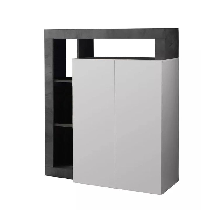 Credenza Gusana, Buffet da soggiorno, Madia da salotto, Dispensa da cucina, Made in Italy, 108x42 h127 cm, Bianco lucido e Ardesia